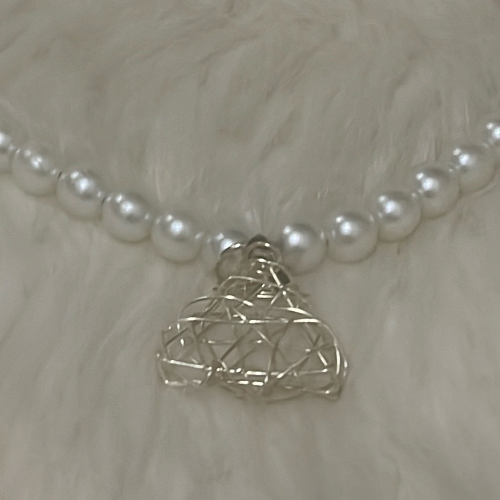 Sterling Silver Pendant & Faux Pearl Stretchy One of a Kind Hand Design